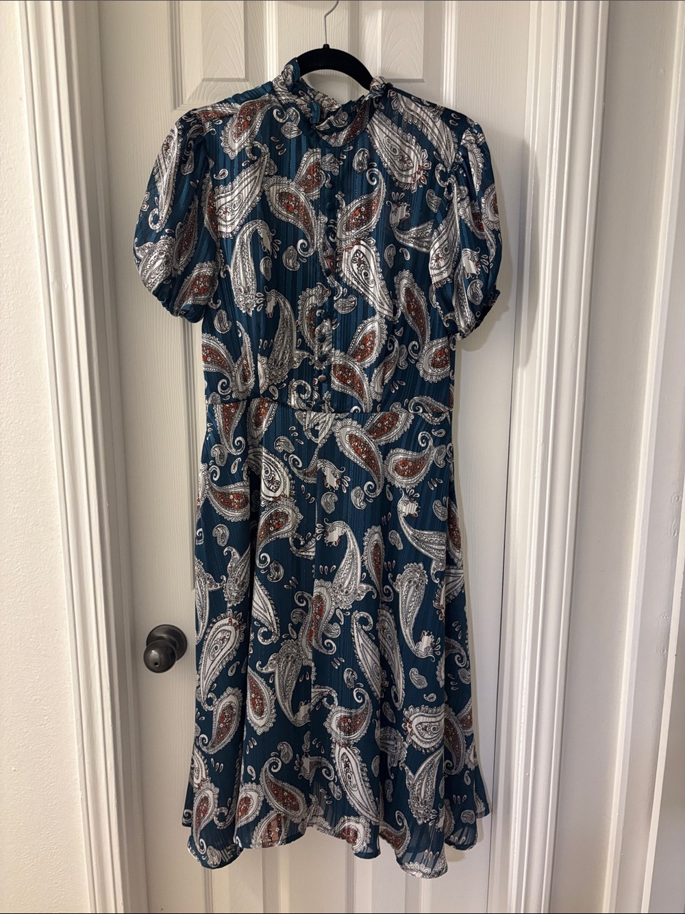 Teal Paisley Short-Sleeve Dress - Women Sz 10-12